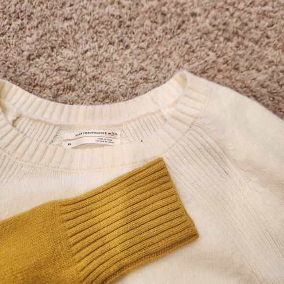 Anthropologie Pull Over Color Block Sweater Mustard And Beige Sz XS - Picture 2 of 3